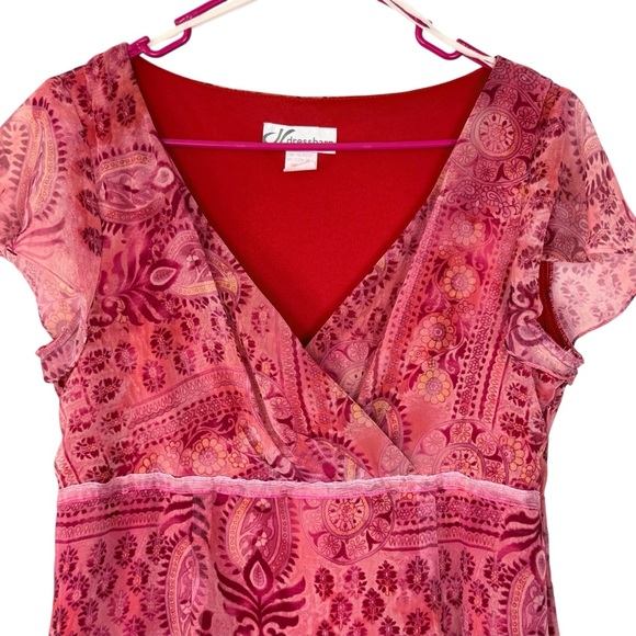 Vintage Y2K Dressbarn Paisley Tiered Boho Mini Dress Pink Made USA Small / Med - Picture 5 of 13